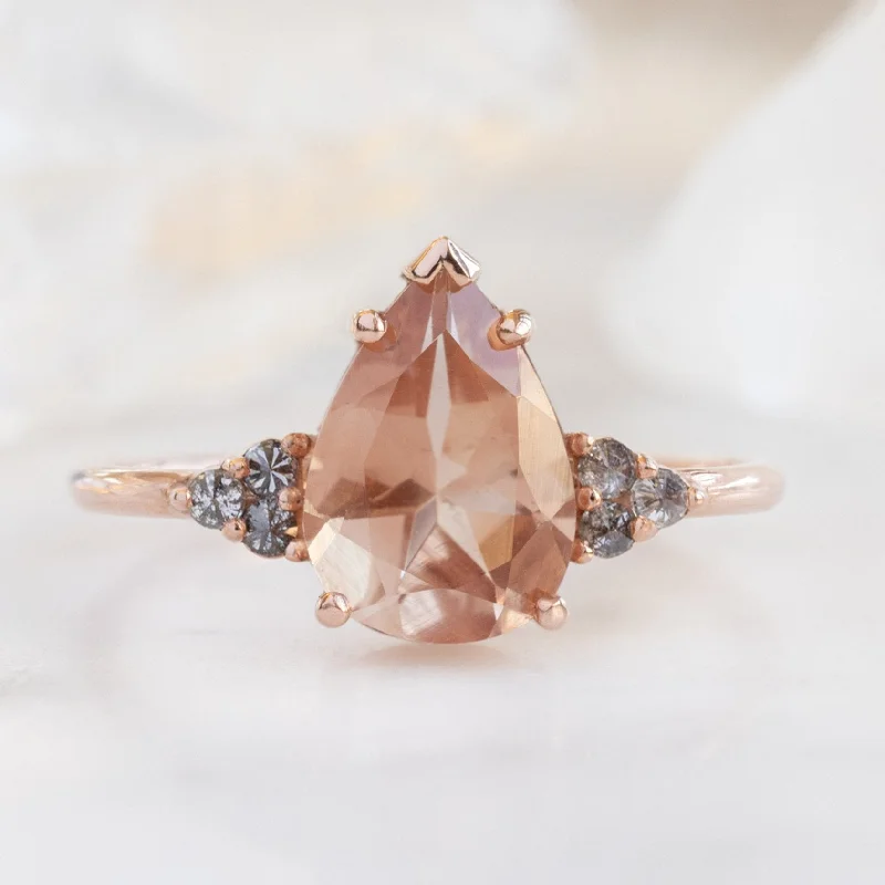 Engagement Rings with Sapphire and Diamond Combinations in a Vintage StyleThe Ivy Ring | 1.59ct Pear Cut Sunstone in 14K Rose Gold