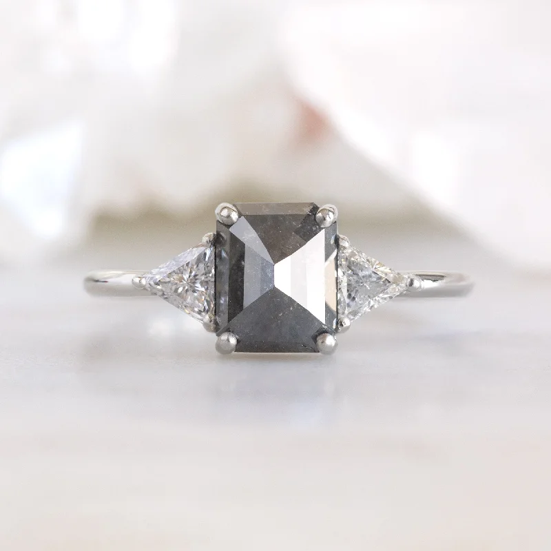 Solitaire Engagement Rings with a High - Clarity Round Diamond and Tapered BandThe Jade Ring | 1.35ct Emerald Cut Black Diamond in 14K White Gold