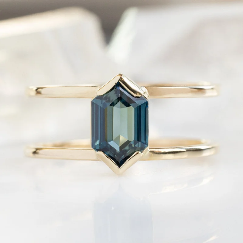 Signature - Design Engagement Rings with a Brand - Exclusive Pattern and Premium DiamondsThe Poppy Ring | 1.24ct Hexagon Blue Sapphire in 14K Yellow Gold