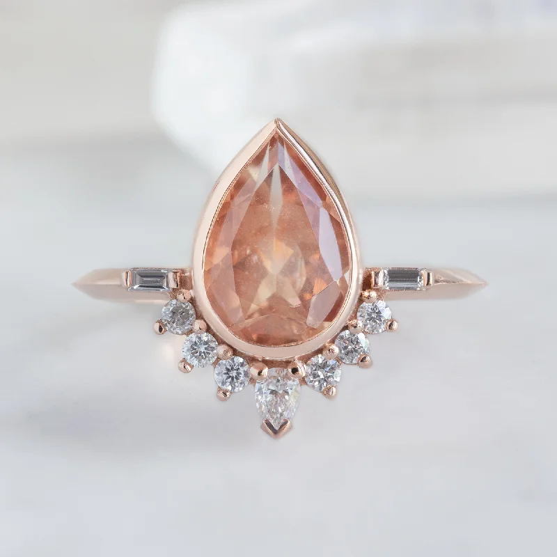 Signature - Design Engagement Rings with a Brand - Exclusive Pattern and Premium DiamondsThe Posy Ring | 1.73ct Pear Cut Sunstone  in 14K Rose Gold