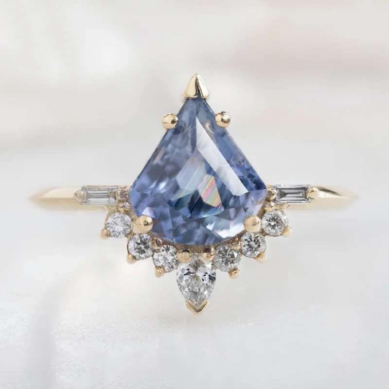 Three - Stone Engagement Rings Symbolizing Love's Past, Present, and Future with Asscher - Cut DiamondsThe Posy Ring | 1.76ct Geometric Blue Violet Sapphire in 14K Yellow Gold