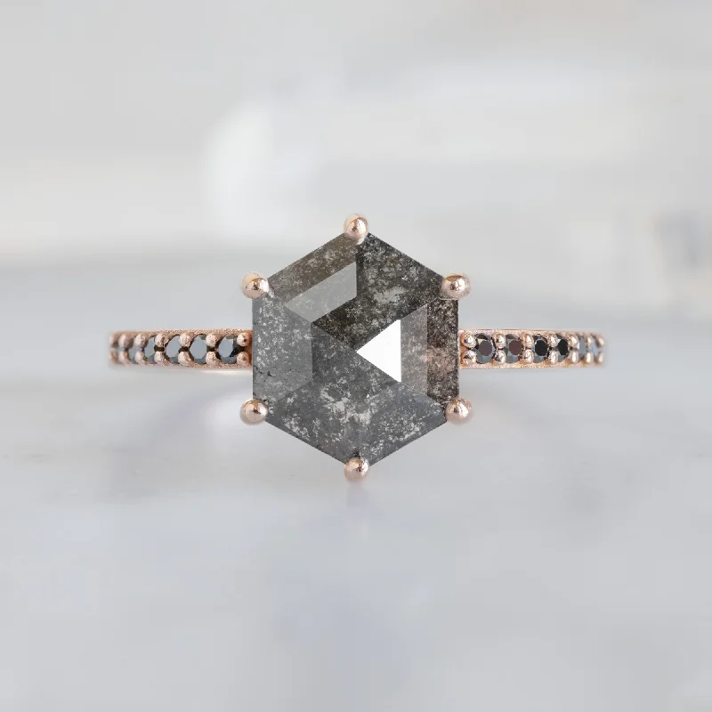 Pear - Shaped Engagement Rings in Yellow Gold with a Diamond - Encrusted BandThe Willow Ring | 1.08ct Hexagonal Black Diamond in 14K Rose Gold