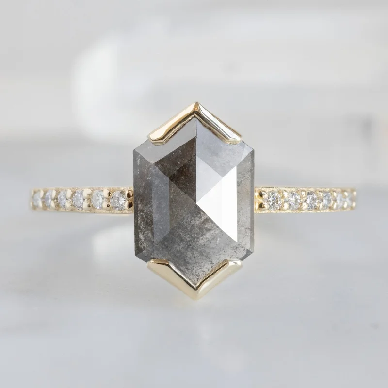 Adjustable Engagement Rings with a Flexible Band and a Princess - Cut Center DiamondThe Willow Ring | 1.35ct Salt and Pepper Hexagon in 14K Yellow Gold