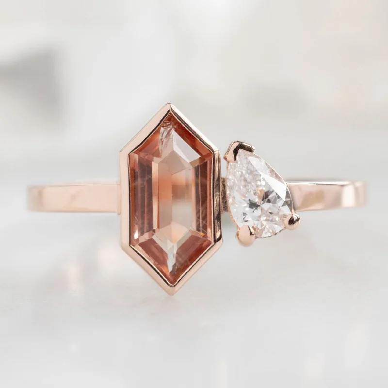 Engagement Rings with Sapphire and Diamond Combinations in a Vintage StyleThe You and Me Ring | 0.60ct Hexagon Sunstone in 14K Rose Gold