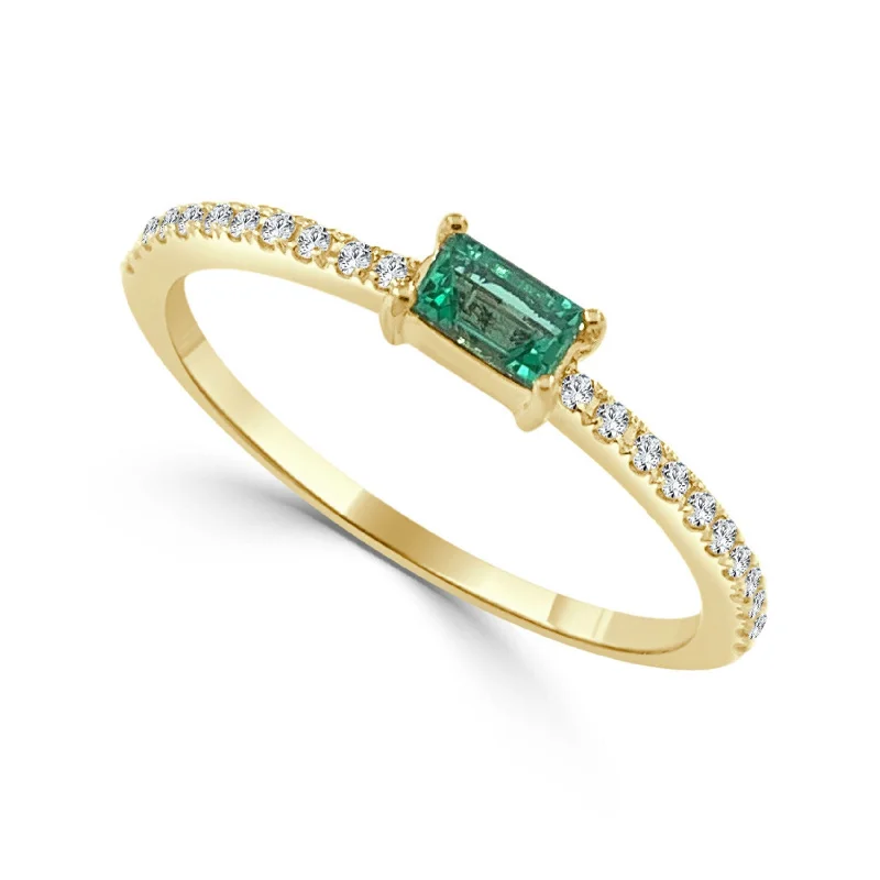 Opal Gemstone Rings in Rose Gold with a Milgrain Edge for a Feminine and Romantic StyleJoelle Emerald and Diamond Cut Band Ring - 14K Yellow Or White Gold Baguette Shaped Emerald