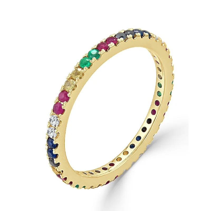 Agate Gemstone Rings in Sterling Silver with a Mosaic - Inspired Inlay for a Bohemian StyleJoelle Rainbow Sapphire & Diamond Eternity Band Ring 14K Gold