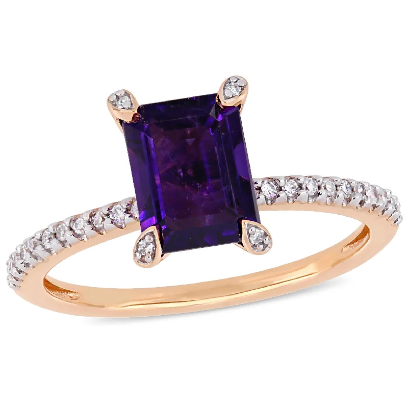 Amethyst Gemstone Rings in Sterling Silver with a Halo of Cubic Zirconia for a Budget - Friendly LuxuryMiadora 1 1/2ct TGW African Amethyst and 1/10ct TW Diamond Ring in 10k Rose Gold