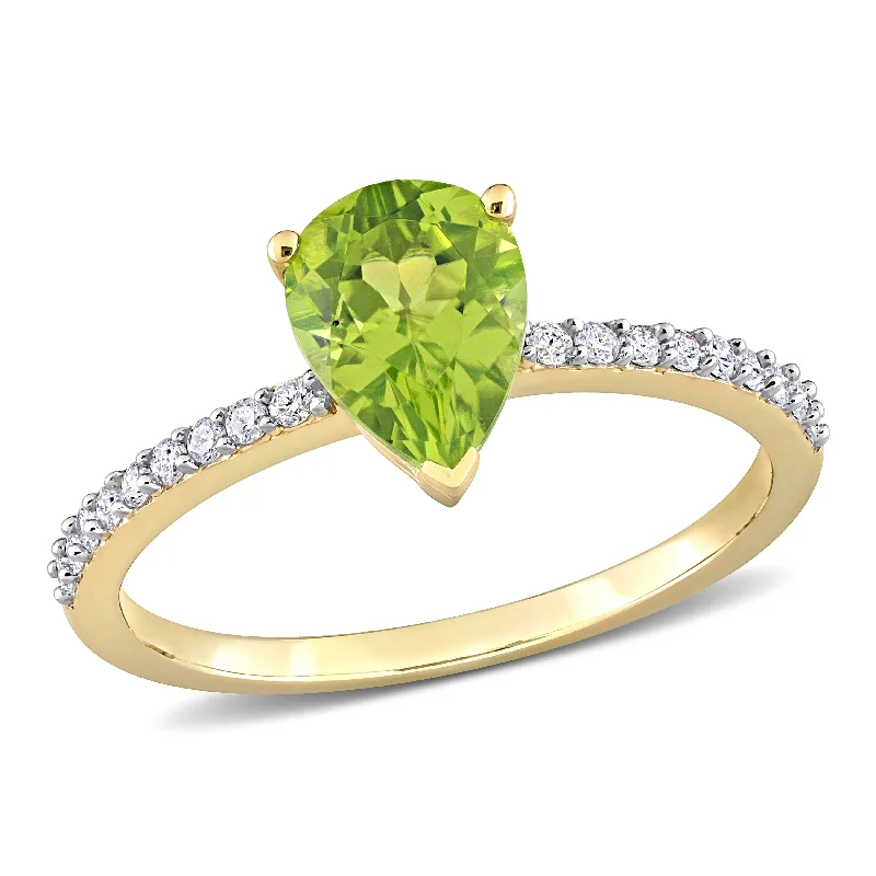 Malachite Gemstone Rings in 14K Gold with a Carved Stone for a Unique and Artistic AppealMiadora 1 1/7ct TGW Pear Shape Peridot and 1/7ct TDW Diamond Ring in 14k Yellow Gold