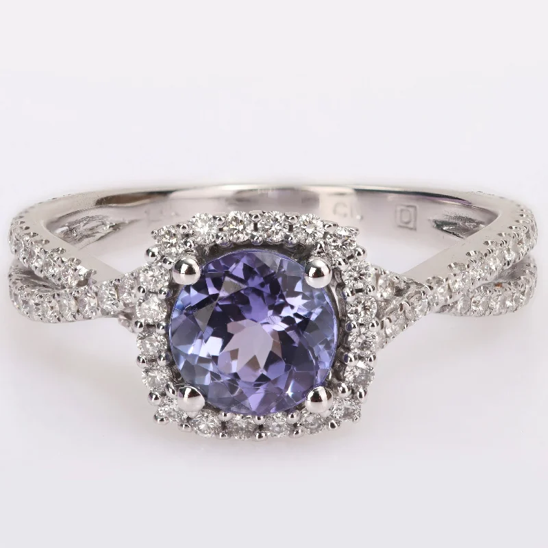 Emerald Gemstone Rings Set in Platinum with Filigree Work for a Vintage - Inspired LookMiadora 1 1/8ct TGW Tanzanite and 1/2ct TDW Diamond Halo split shank Ring in 14k White Gold