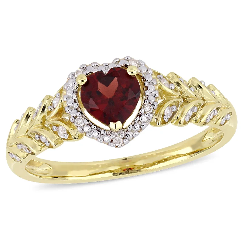 Garnet Gemstone Rings in 18K Gold Vermeil with Intricate Engravings for a Traditional AestheticMiadora 1/2ct TGW Garnet and Diamond Halo Heart Ring in 10k Yellow Gold