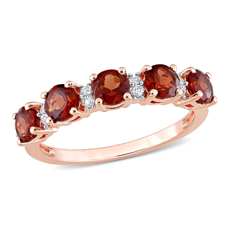 Amethyst Gemstone Rings in Sterling Silver with a Halo of Cubic Zirconia for a Budget - Friendly LuxuryMiadora 1 3/5ct TGW Garnet and White Topaz Semi Eternity Ring in Rose Silver