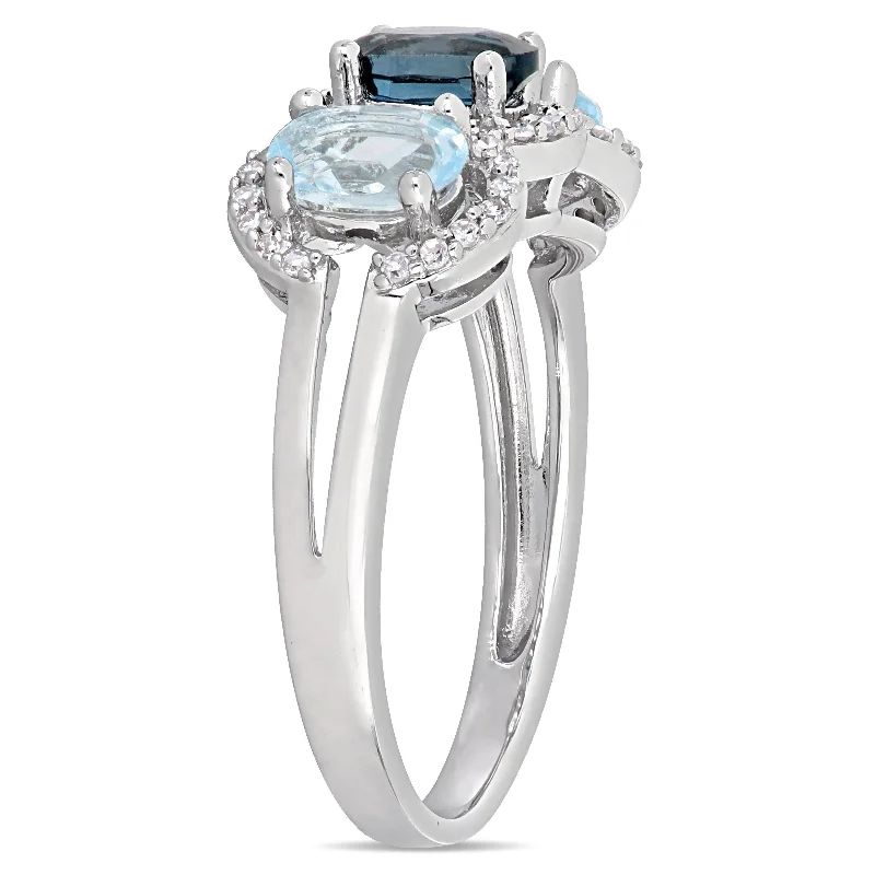 Turquoise Gemstone Rings in 925 Silver with a Southwestern - Inspired Design for a Rustic CharmMiadora 1 3/5ct TGW London & Sky Blue Topaz and 1/5ct TW Diamond 3-Stone Halo Ring in Sterling Silver