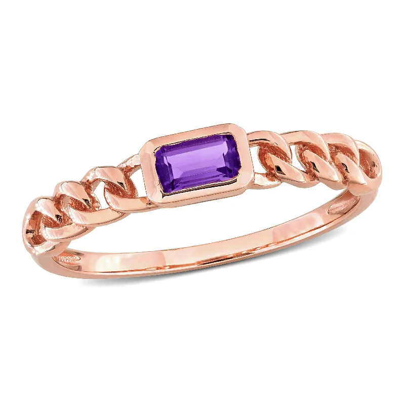 Garnet Gemstone Rings in 18K Gold Vermeil with Intricate Engravings for a Traditional AestheticMiadora 1/3ct TGW Emerald Cut African Amethyst Link Ring in 14k Rose Gold