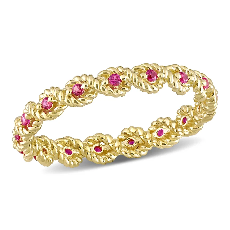 Opal Gemstone Rings in Rose Gold with a Milgrain Edge for a Feminine and Romantic StyleMiadora 1/4ct TGW Created Ruby Infinity Eternity Ring in 10k Yellow Gold