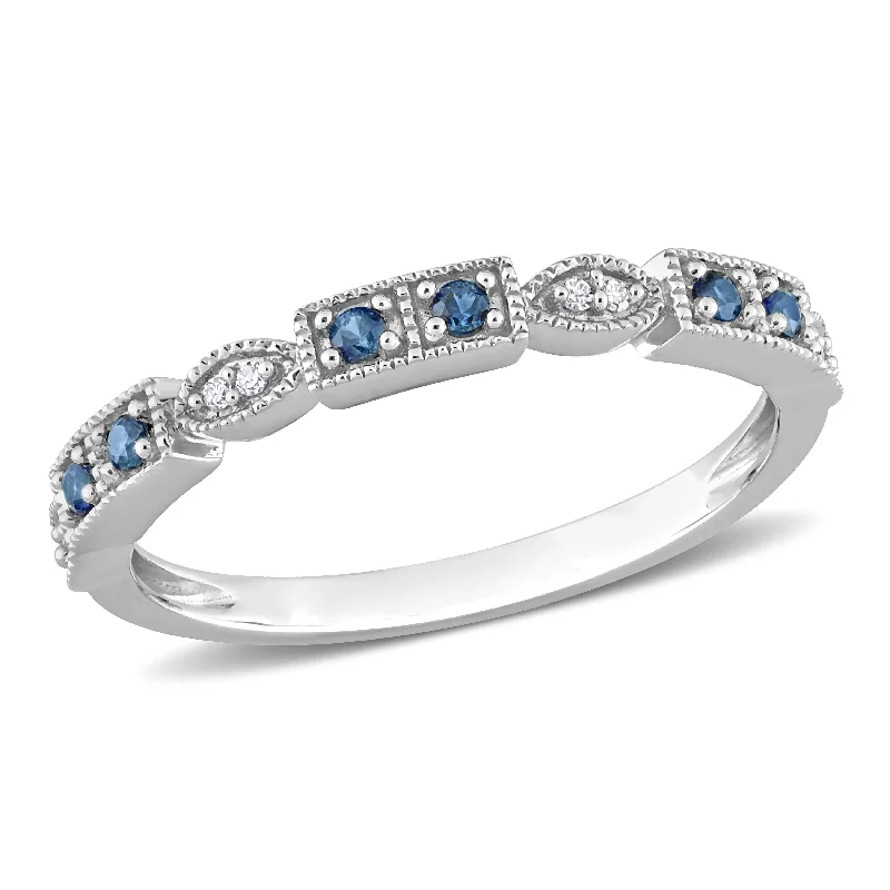 Aquamarine Gemstone Rings in 9K Gold with a Bezel Setting for a Modern and Secure FitMiadora 1/8ct TGW Sapphire and Diamond Accent Semi-Eternity Ring in 10k White Gold