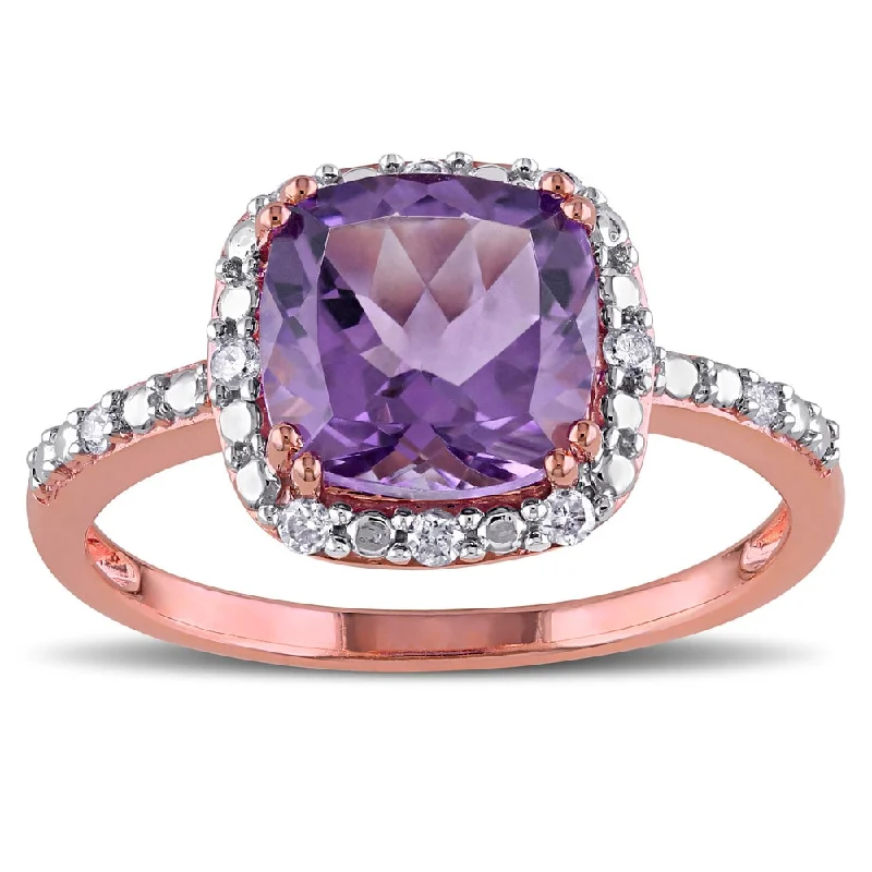 Agate Gemstone Rings in Sterling Silver with a Mosaic - Inspired Inlay for a Bohemian StyleMiadora 10k Rose Gold Amethyst and 1/10ct TDW Diamond Ring (G-H, I2-I3)