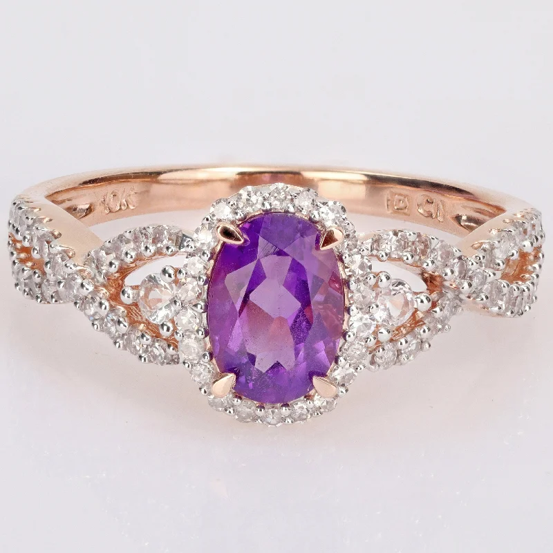 Garnet Gemstone Rings in 18K Gold Vermeil with Intricate Engravings for a Traditional AestheticMiadora 10k Rose Gold Amethyst, White Sapphire and 1/3ct TDW Diamond Halo Infinity Ring