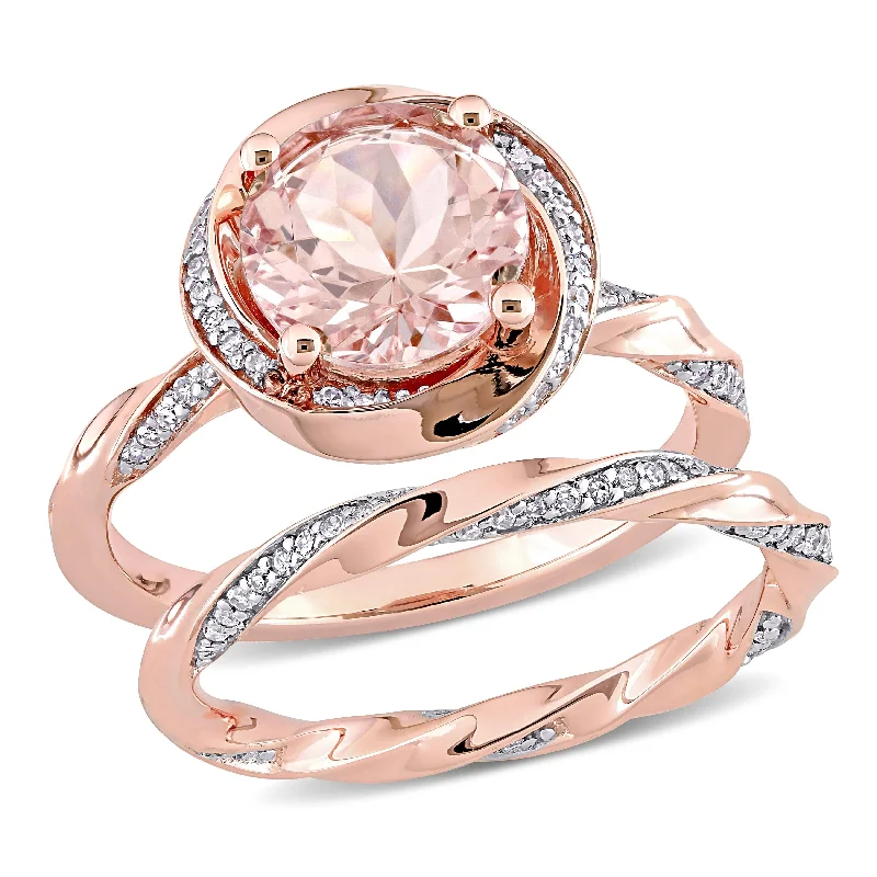 Alexandrite Gemstone Rings in Platinum with a Hidden Halo for a Rare and Luxurious PieceMiadora 10k Rose Gold Morganite and 3/8ct TDW Diamond Halo Swirl Bridal Ring Set