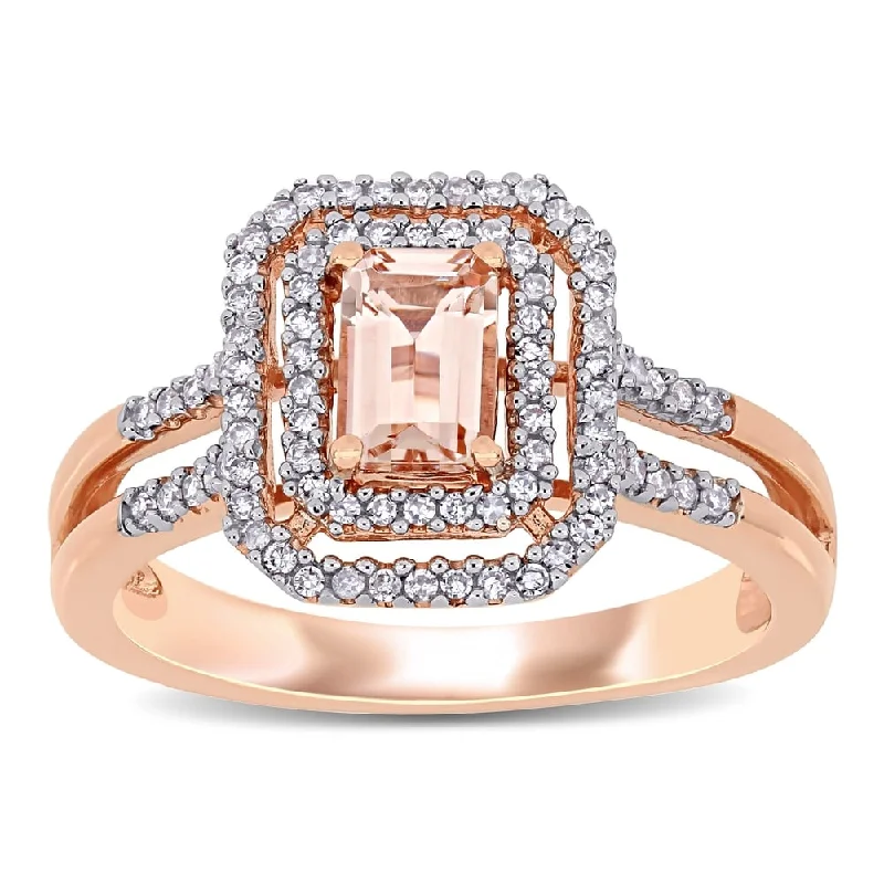 Peridot Gemstone Rings in 14K Gold - Filled Metal with a Pave - Set Band for a Sparkling LookMiadora 10k Rose Gold Octagon-cut Morganite and 1/4ct TDW Diamond Double Halo Split Shank Engagement Ring