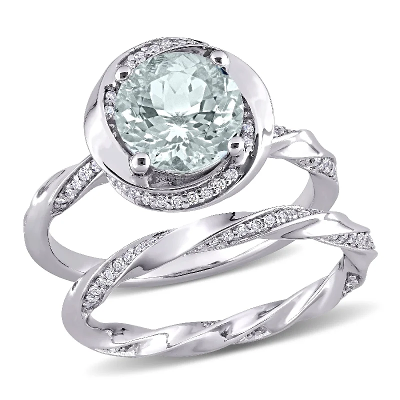 Alexandrite Gemstone Rings in Platinum with a Hidden Halo for a Rare and Luxurious PieceMiadora 10k White Gold Aquamarine and 2/5ct TDW Diamond Halo Swirl Bridal Ring Set