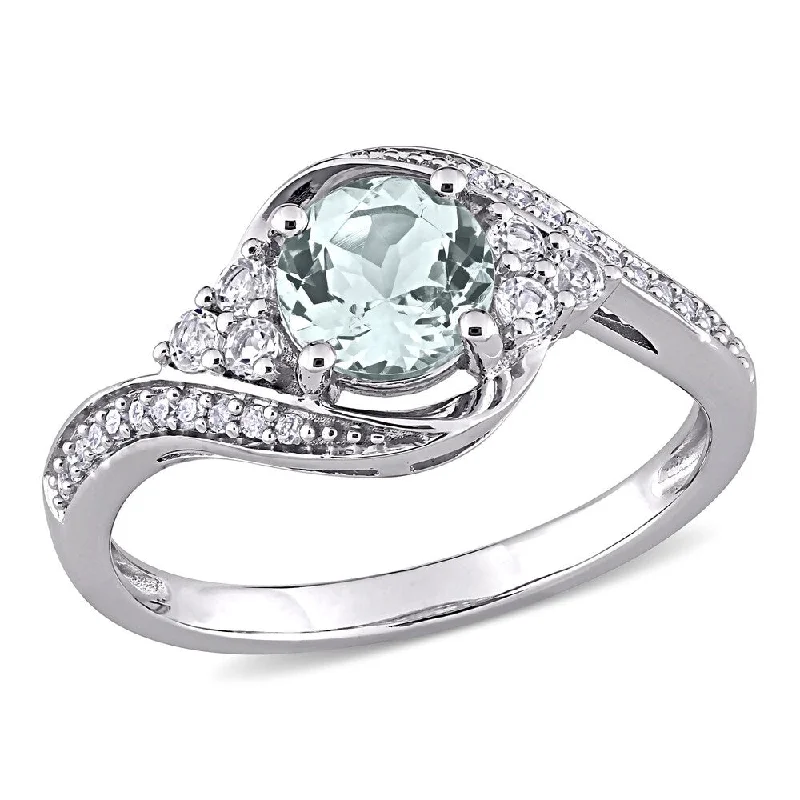 Aquamarine Gemstone Rings in 9K Gold with a Bezel Setting for a Modern and Secure FitMiadora 10k White Gold Aquamarine, White Topaz and 1/10ct TDW Diamond Bypass Engagement Ring