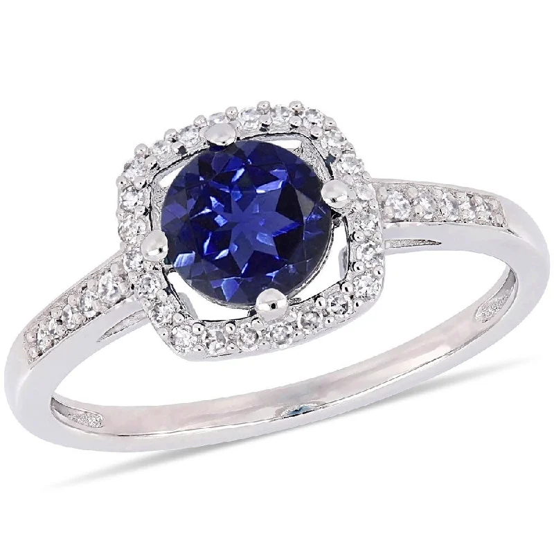 Alexandrite Gemstone Rings in Platinum with a Hidden Halo for a Rare and Luxurious PieceMiadora 10k White Gold Created Blue Sapphire and 1/7ct TDW Diamond Floating Square Halo Engagement Ring