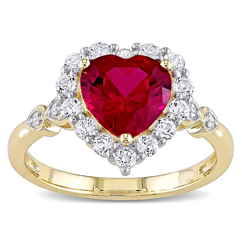 Topaz Gemstone Rings in 10K Gold with a Channel - Set Design for a Contemporary and Durable OptionMiadora 10k Yellow Gold Created Ruby, White Topaz & Diamond Halo Heart Engagement Ring