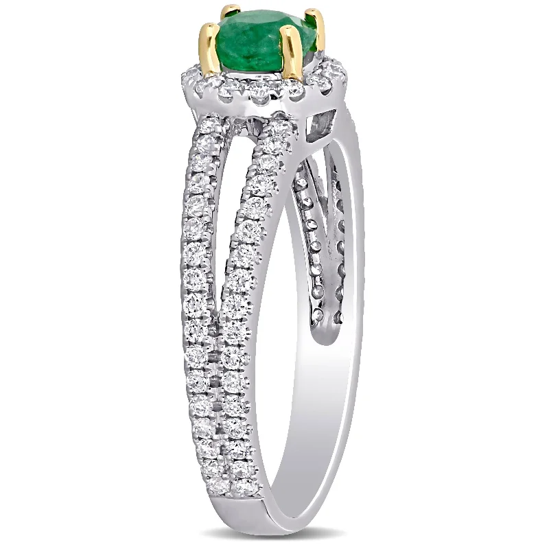 Peridot Gemstone Rings in 14K Gold - Filled Metal with a Pave - Set Band for a Sparkling LookMiadora 14k 2-tone White & Yellow Gold Emerald & 1/2ct TDW Diamond Halo Split Shank Engagement Ring