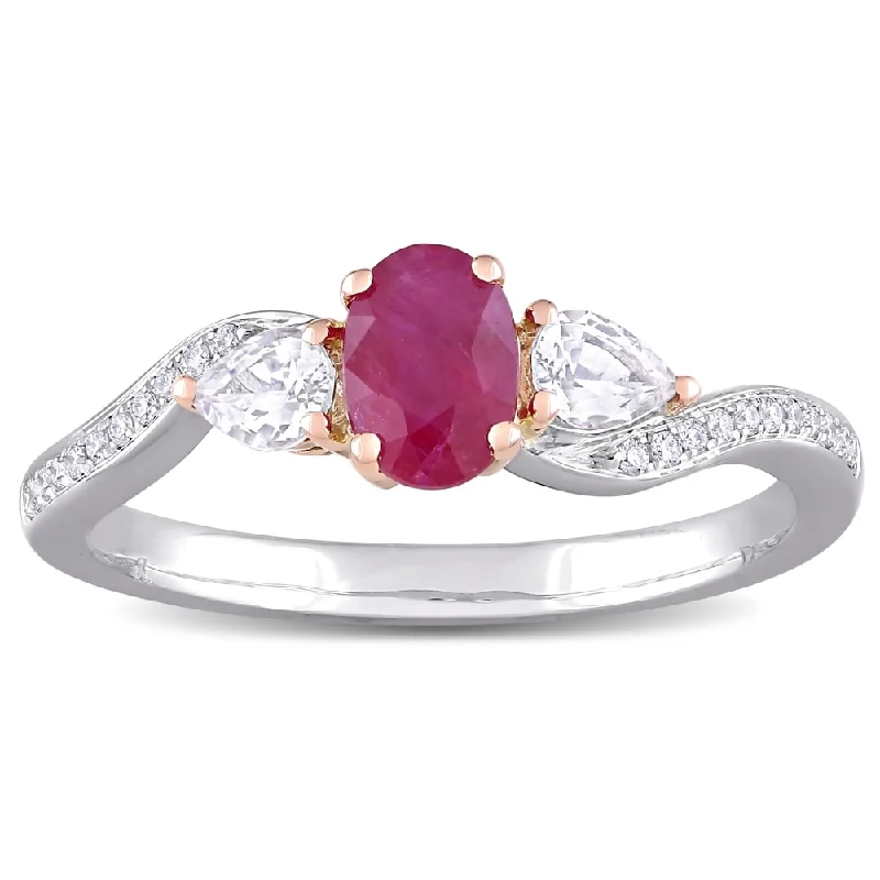 Tourmaline Gemstone Rings in 18K Two - Tone Gold with a Floral - Shaped Setting for a Feminine TouchMiadora 14k White and Rose Gold Ruby White Sapphire and Diamond 3-Stone Engagement Ring