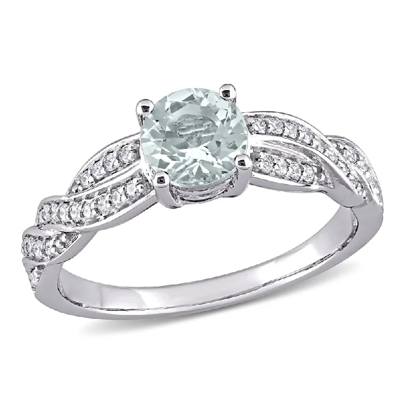 Agate Gemstone Rings in Sterling Silver with a Mosaic - Inspired Inlay for a Bohemian StyleMiadora 14k White Gold Aquamarine and 1/4ct TDW Diamond Crossover Engagement Ring