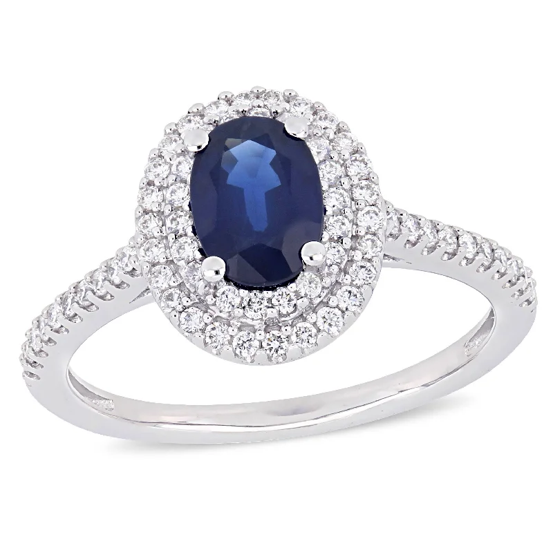 Sapphire Gemstone Rings in 18K White Gold with Diamond Accents for an Elegant EngagementMiadora 1ct TGW Oval Sapphire and 1/3ct TW Diamond Double Halo Ring in 14k White Gold