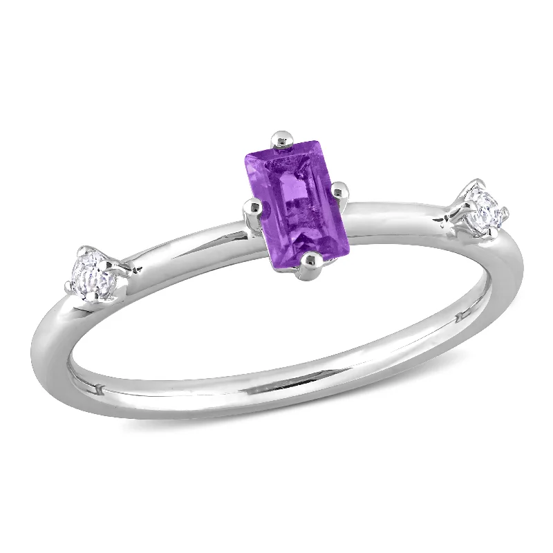 Lapis Lazuli Gemstone Rings in Sterling Silver with a Star - Shaped Setting for a Celestial - Inspired PieceMiadora 2/5ct TGW Emerald Cut Amethyst and White Topaz 3-Stone Ring in Sterling Silver