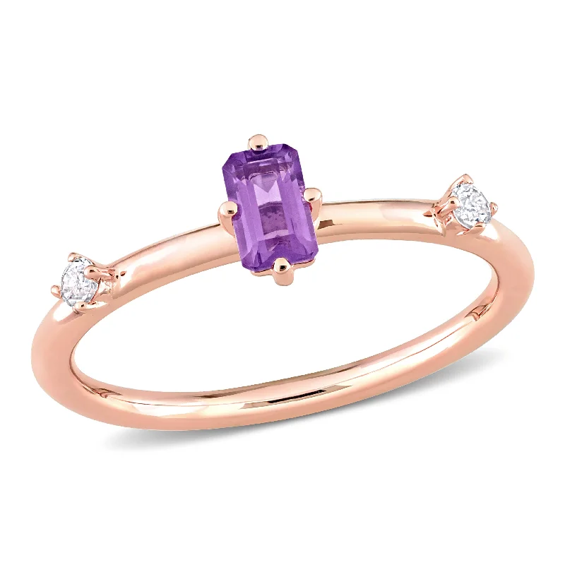 Ruby Gemstone Rings in 14K Yellow Gold with a Solitaire Setting for a Classic and Bold StatementMiadora 2/5ct TGW Emerald-Cut Amethyst and White Topaz Stackable Ring in 10k Rose Gold