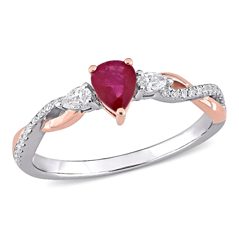 Agate Gemstone Rings in Sterling Silver with a Mosaic - Inspired Inlay for a Bohemian StyleMiadora 2/5ct TGW Ruby and 1/5ct TDW Diamond 3-stone Promise Ring in Two-Tone 14k White and Rose Gold