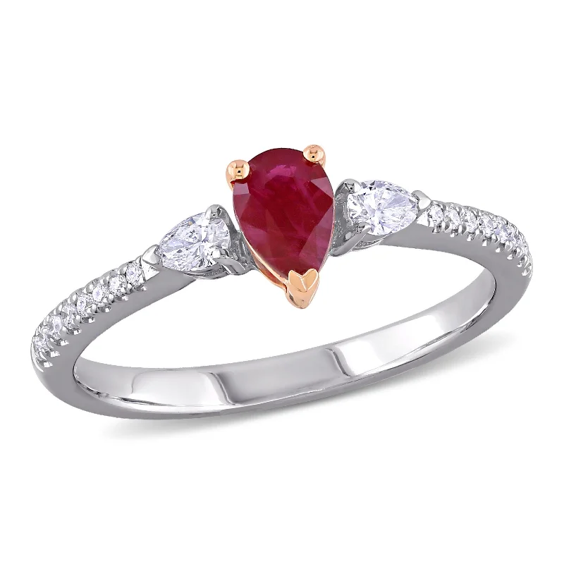 Topaz Gemstone Rings in 10K Gold with a Channel - Set Design for a Contemporary and Durable OptionMiadora 2/8ct TGW Pear Shape Ruby and 1/4ct TDW Diamond 3-stone Ring in Two-Tone 14k White & Rose Gold