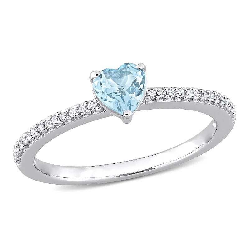 Emerald Gemstone Rings Set in Platinum with Filigree Work for a Vintage - Inspired LookMiadora 3/5ct TGW Heart Shaped Sky Blue Topaz and 1/10ct TW Promise Ring in 10k White Gold