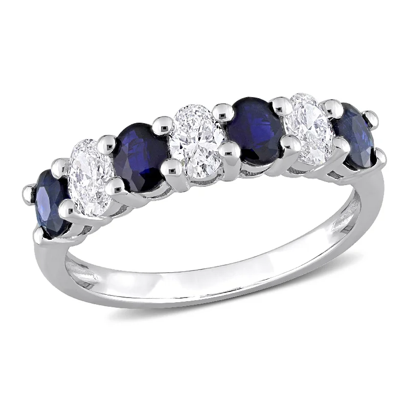 Sapphire Gemstone Rings in 18K White Gold with Diamond Accents for an Elegant EngagementMiadora 4/5 ct TGW Oval Sapphire & 1/2 ct TW Oval Diamond Semi-Eternity band 14k White Gold