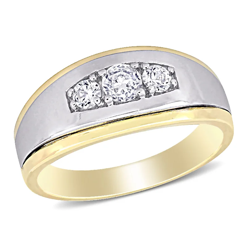 Ruby Gemstone Rings in 14K Yellow Gold with a Solitaire Setting for a Classic and Bold StatementMiadora 5/8 CT TGW Created White Sapphire 3-Stone Mens Ring in 10k White and Yellow Gold