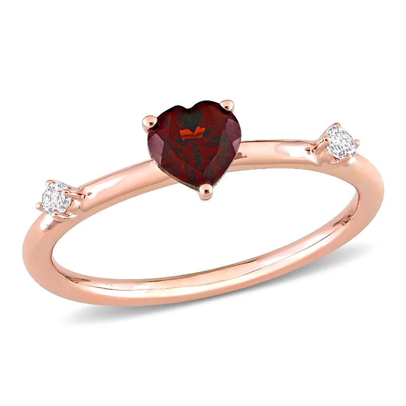 Ruby Gemstone Rings in 14K Yellow Gold with a Solitaire Setting for a Classic and Bold StatementMiadora 5/8ct TGW Heart Garnet and White Topaz Stackable Ring in 10k Rose Gold