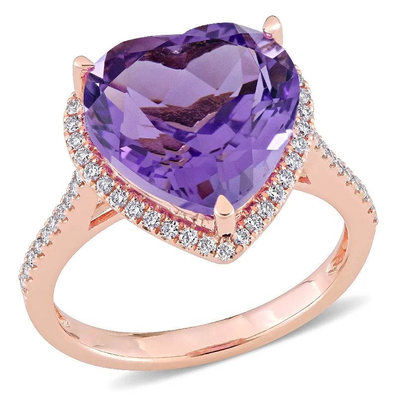 Tanzanite Gemstone Rings in 10K Gold with a Trilogy Design for a Sophisticated GiftMiadora 6 1/2ct TGW Heart Shape Amethyst and 1/3ct TW Diamond Halo Ring in 14k Rose Gold