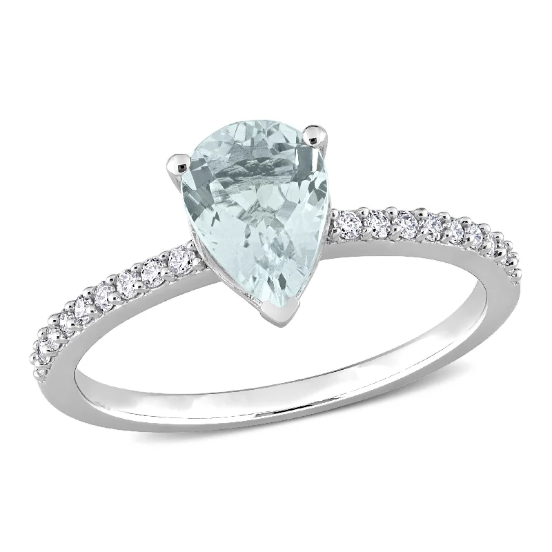 Aquamarine Gemstone Rings in 9K Gold with a Bezel Setting for a Modern and Secure FitMiadora 7/8ct TGW Pear Shape Aquamarine & 1/7ct TDW Diamond Ring in 14k White Gold