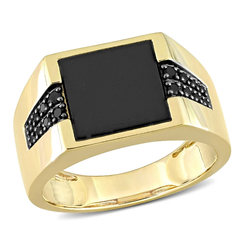 Moonstone Gemstone Rings in Silver - Plated Copper with a Celtic - Inspired Pattern for a Mystical VibeMiadora 8 CT TGW Black Onyx and 1/6 Ct TW Black Diamond Mens Ring in 10k Yellow Gold