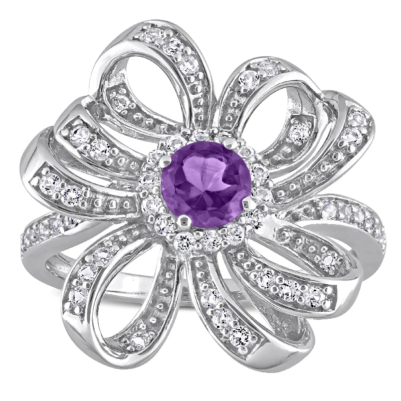 Tourmaline Gemstone Rings in 18K Two - Tone Gold with a Floral - Shaped Setting for a Feminine TouchMiadora African Amethyst and White Topaz Floral Cluster Ring in Sterling Silver