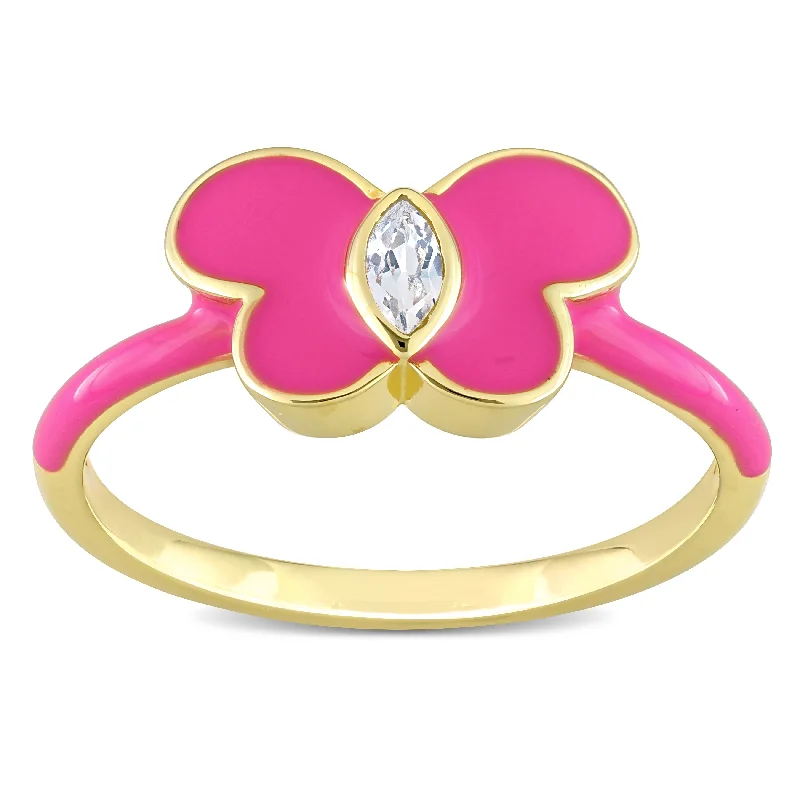 Opal Gemstone Rings in Rose Gold with a Milgrain Edge for a Feminine and Romantic StyleMiadora Created White Sapphire Butterfly Enamel Ring in Yellow Plated Sterling Silver