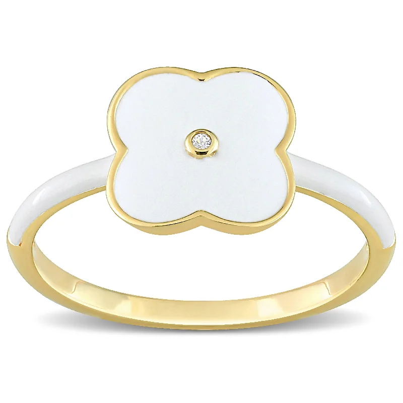 Tourmaline Gemstone Rings in 18K Two - Tone Gold with a Floral - Shaped Setting for a Feminine TouchMiadora Created White Sapphire Floral Enamel Ring in Yellow Plated Sterling Silver