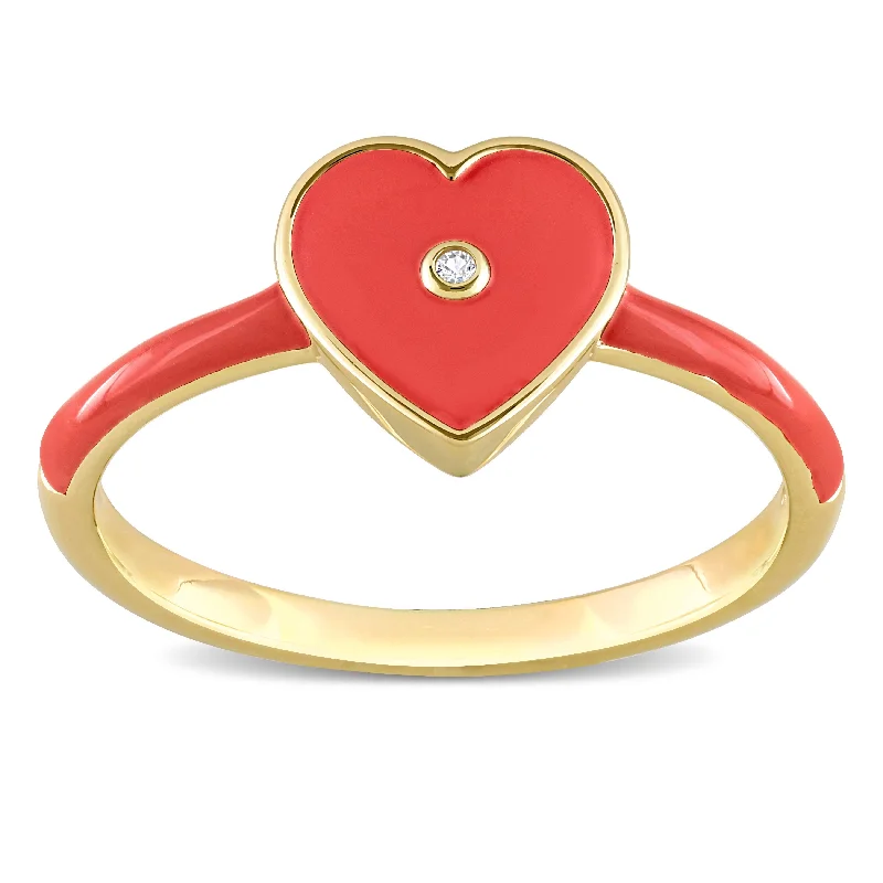 Ruby Gemstone Rings in 14K Yellow Gold with a Solitaire Setting for a Classic and Bold StatementMiadora Created White Sapphire Heart Enamel Ring in Yellow Plated Sterling Silver