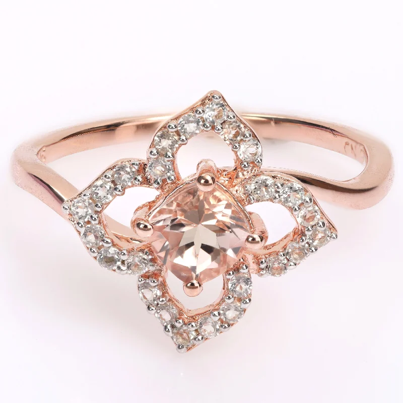 Citrine Gemstone Rings in Stainless Steel with a Stackable Design for a Trendy Everyday WearMiadora Cushion-cut Morganite and White Topaz Quatrefoil Floral Ring in Rose Plated Sterling Silver