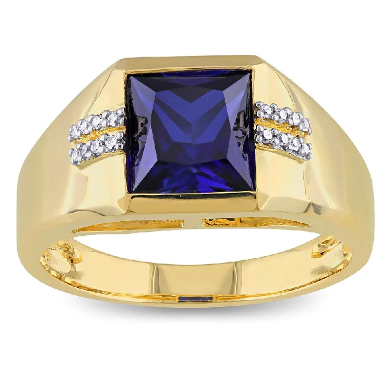 Aquamarine Gemstone Rings in 9K Gold with a Bezel Setting for a Modern and Secure FitMiadora Men's 10k Yellow Gold Created Blue Sapphire and Diamond Accent Ring