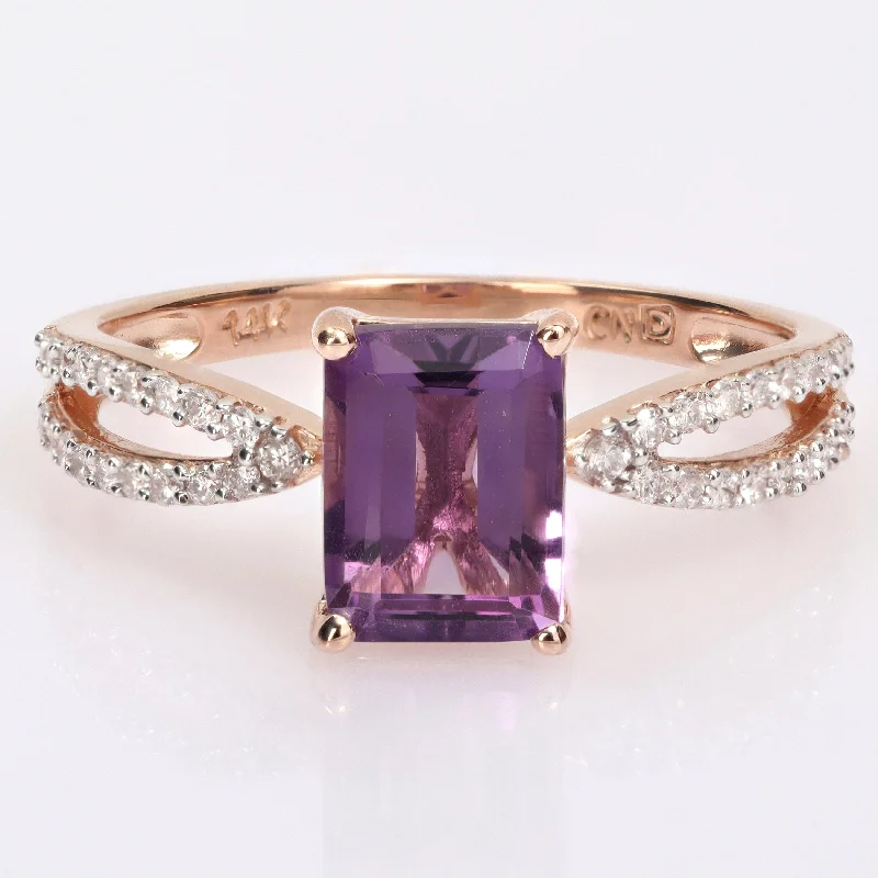 Tourmaline Gemstone Rings in 18K Two - Tone Gold with a Floral - Shaped Setting for a Feminine TouchMiadora Octagon-cut Amethyst and 1/5ct TDW Diamond Split Shank Cocktail Ring in 14k Rose Gold