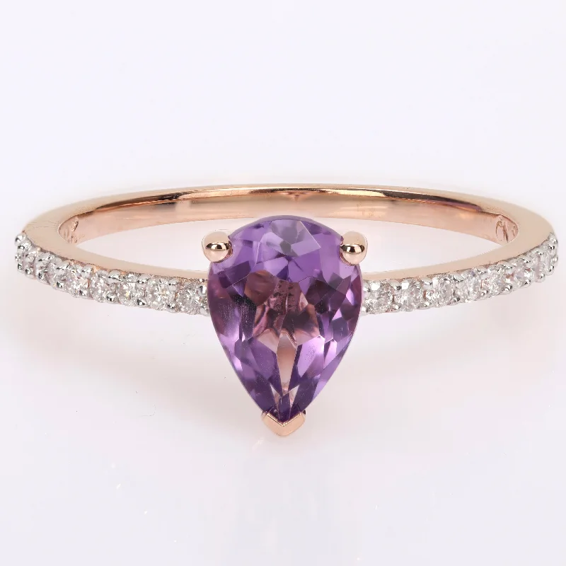 Iolite Gemstone Rings in 10K Gold with a Twisted Band for a Distinctive and Stylish AccessoryMiadora Pear-cut Amethyst and 1/6ct TDW Diamond Teardrop Ring in 14k Rose Gold